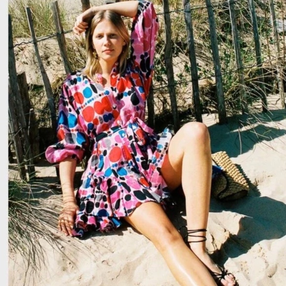 Rhode Emma Dress In Purple Dots Multicolor Geometric Print Long Sleeve Dress - Picture 4 of 7